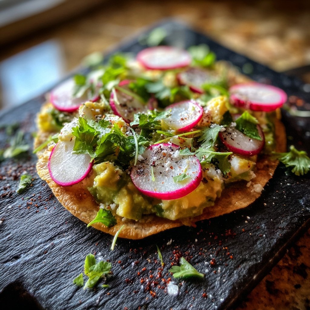 Tostada de requesón con aguacate