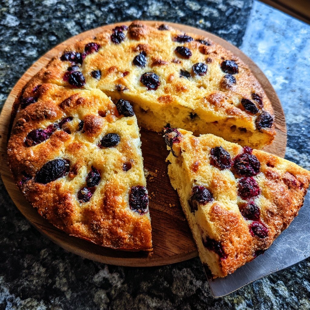 Torta especiada de masa madre con arándanos