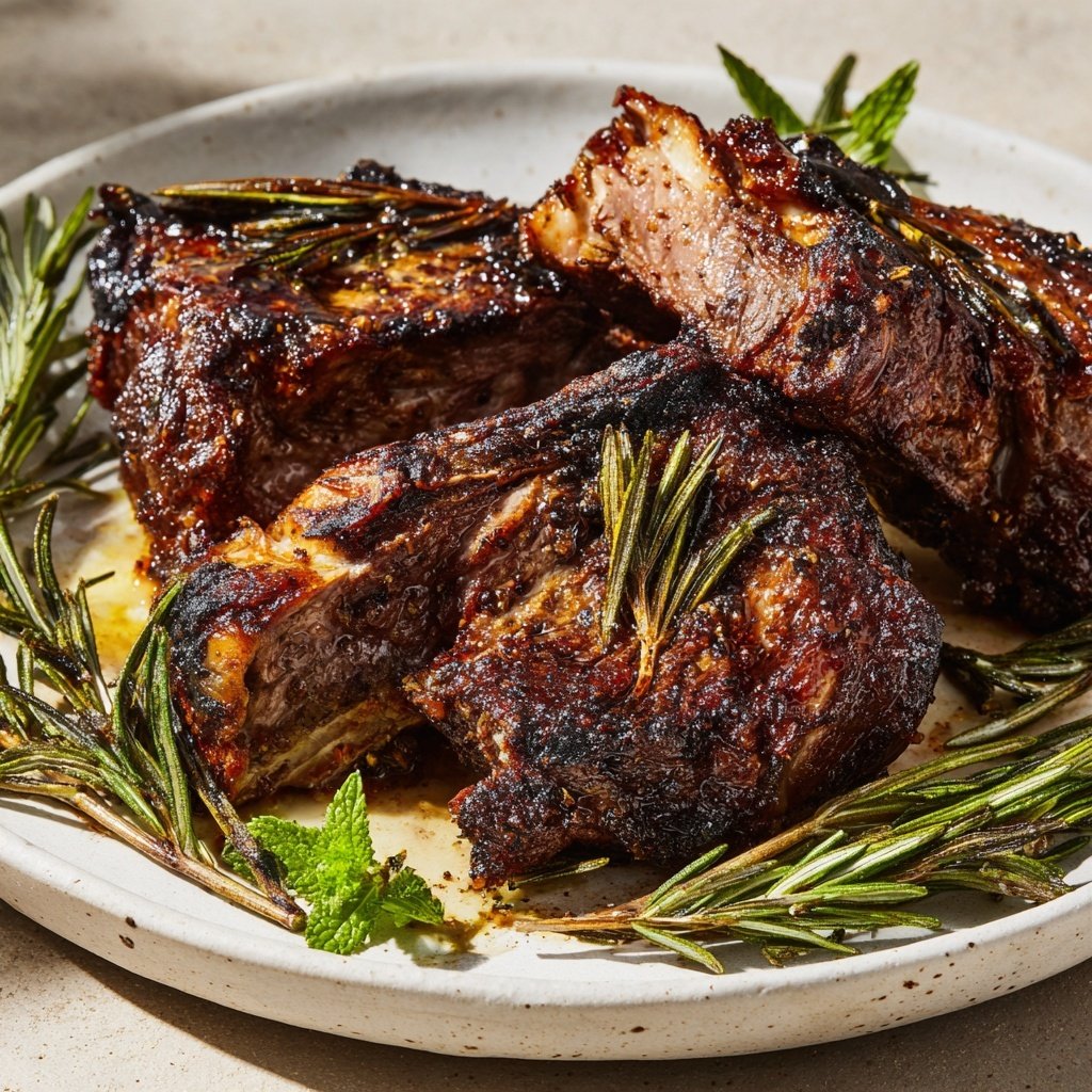 Cordero asado jugo romero menta