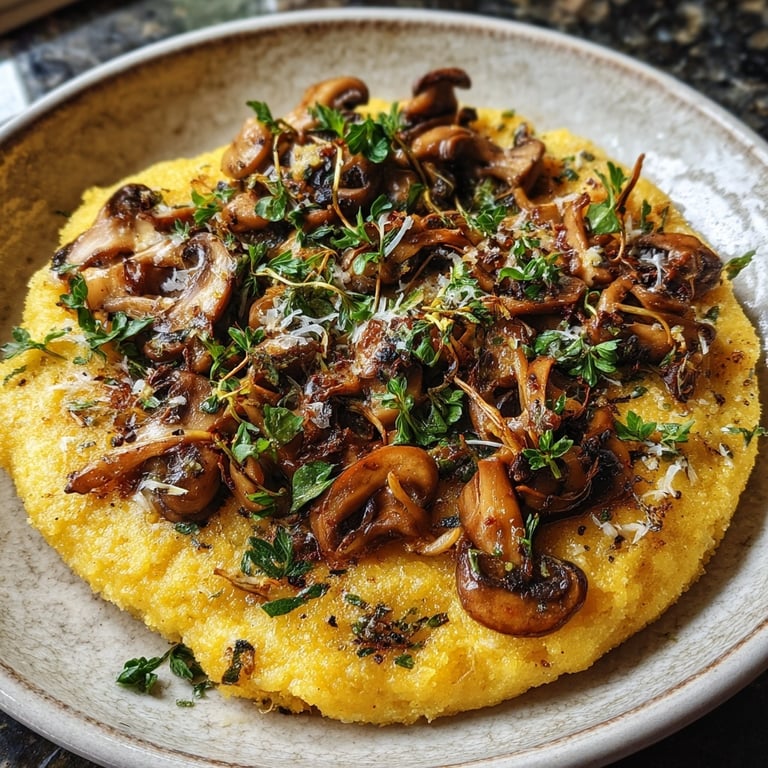 Canapé de polenta con champiñones