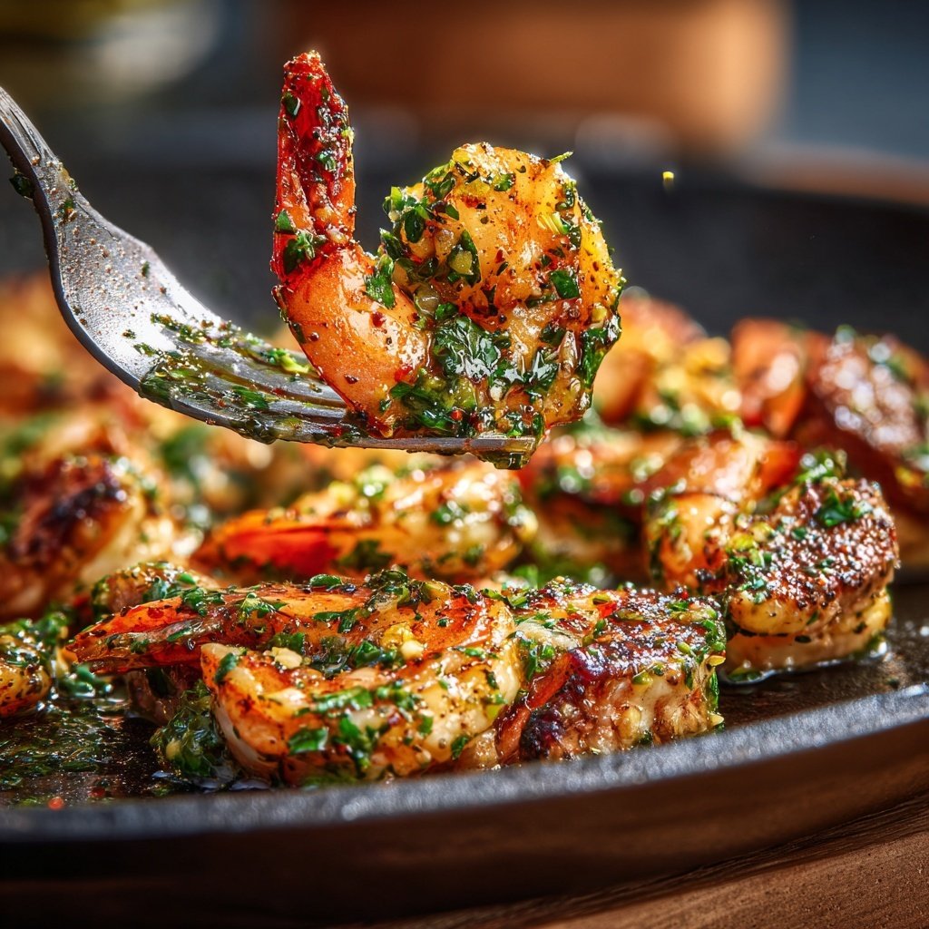 Camarones Scampi con Trozos de Bistec