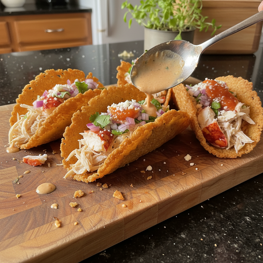 Tacos Crujientes de Pollo y Langosta