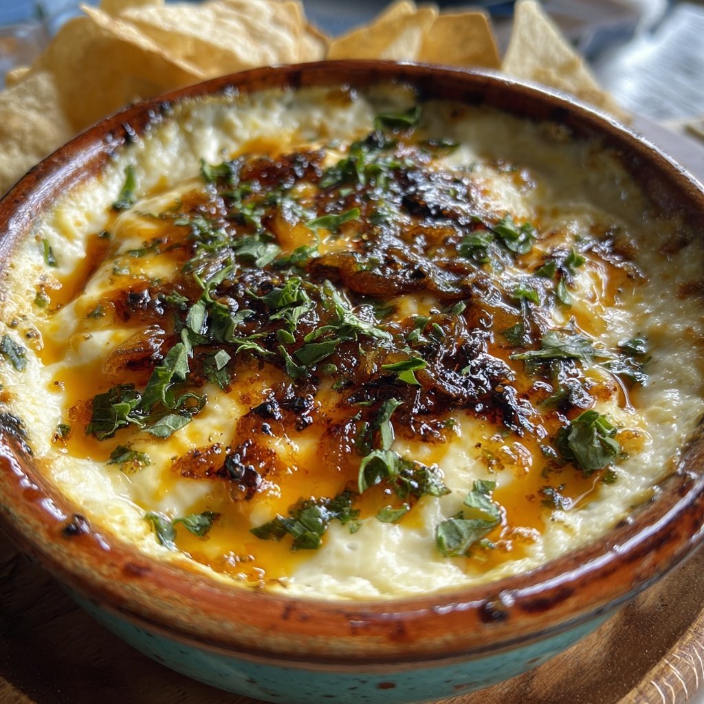 Dip cebolla caramelizada queso crema