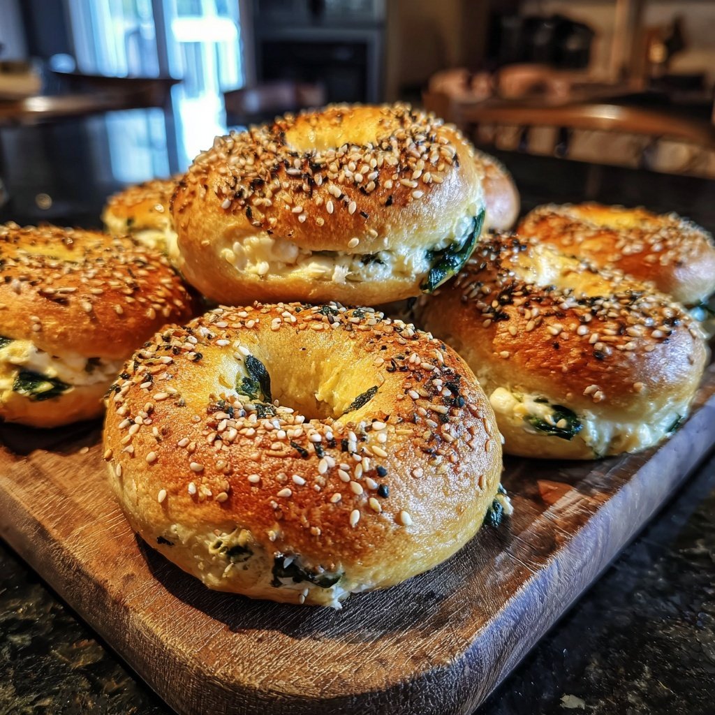 Bagels salados de requesón con espinacas