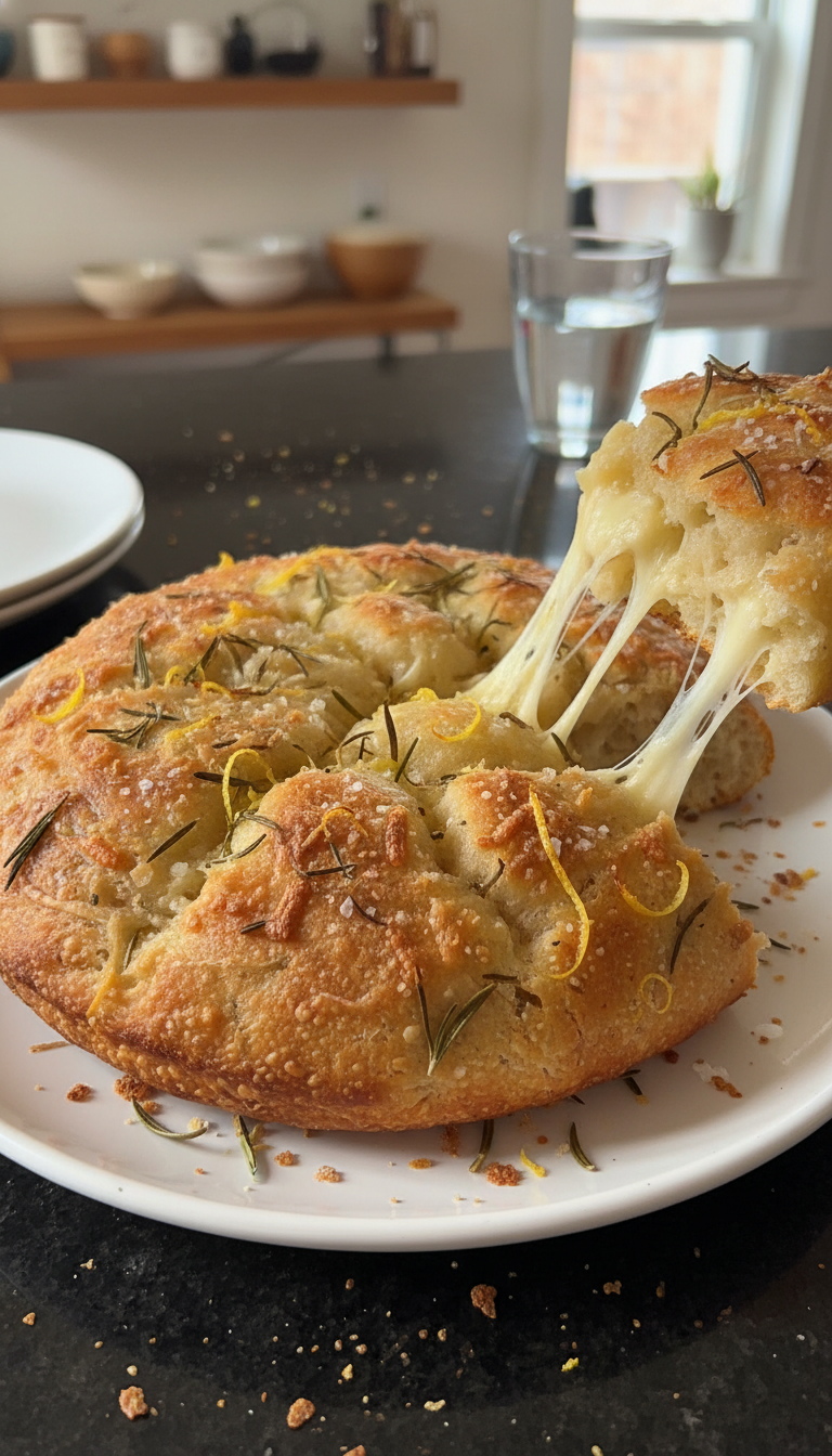 Focaccia de masa madre limón con hierbas