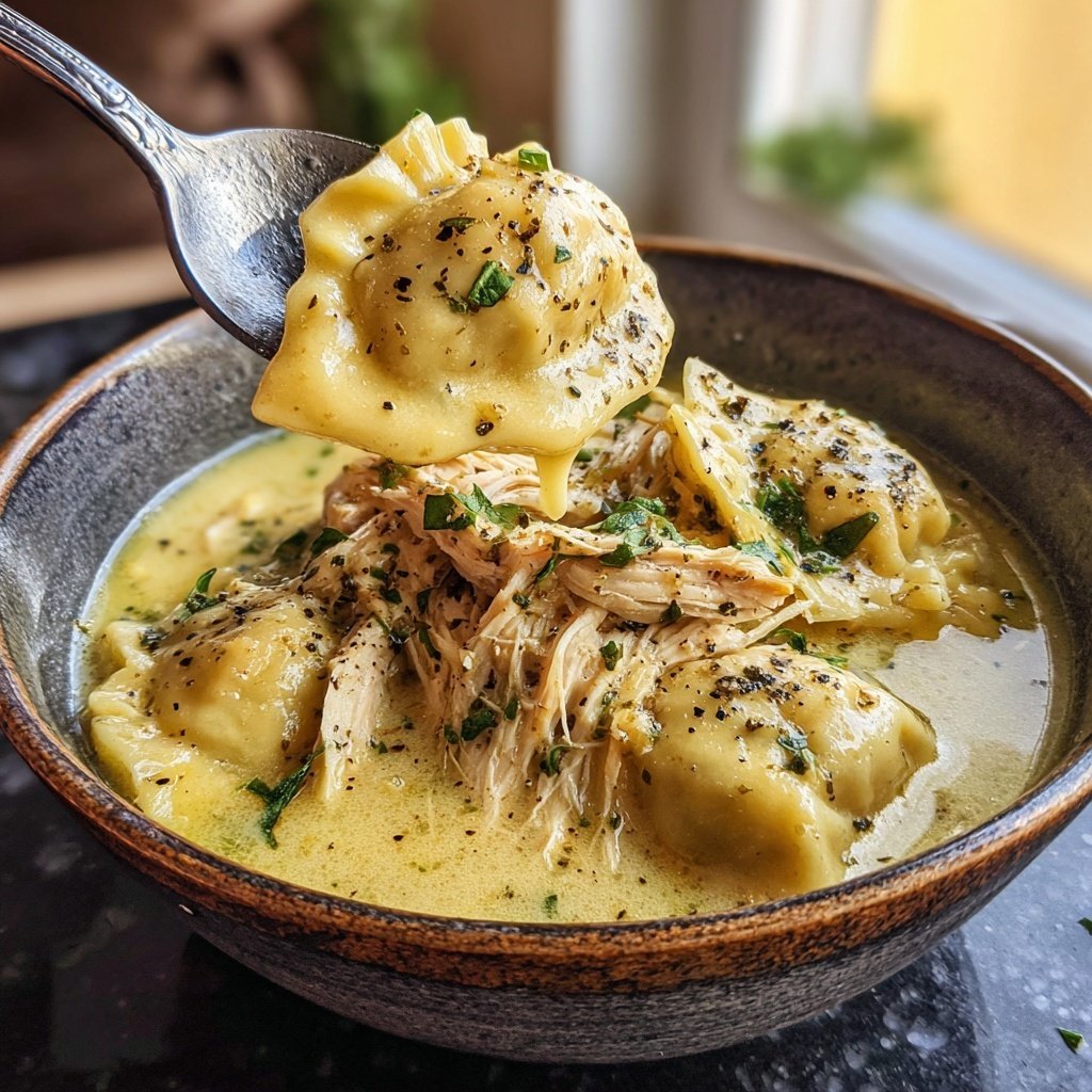 Pollo dumplings caldo cremoso copioso