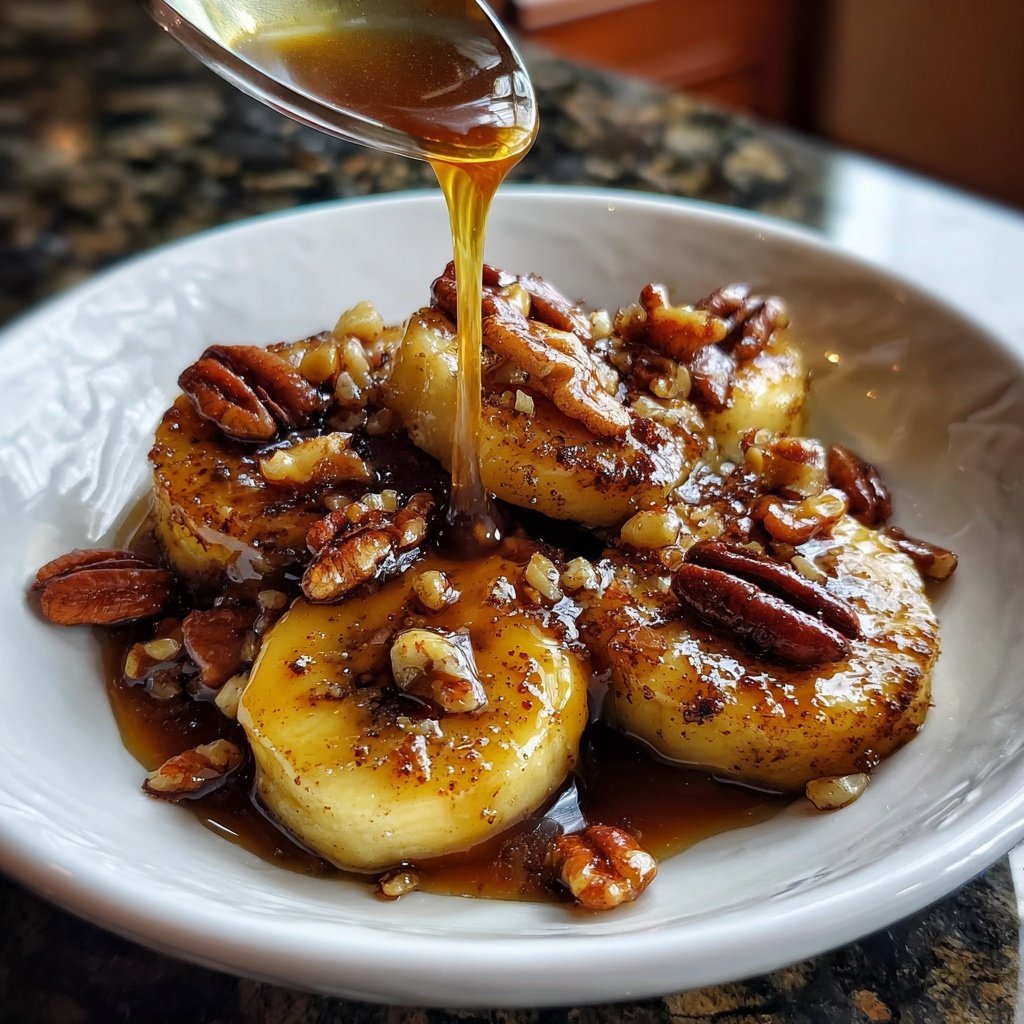Bananas Foster con nueces pecanas y caramelo
