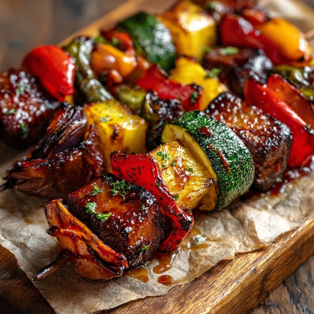 Brochetas de verduras dulces y saladas