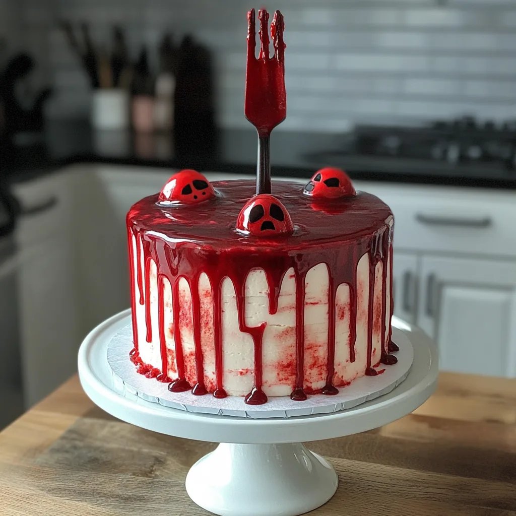 Tarta de Halloween con cuchillo sangriento